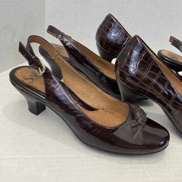 Lot of 3 Sofft Heels Shoes Womens 7 Black Brown Patent Slingback Leather Pumps - Picture 5 of 16